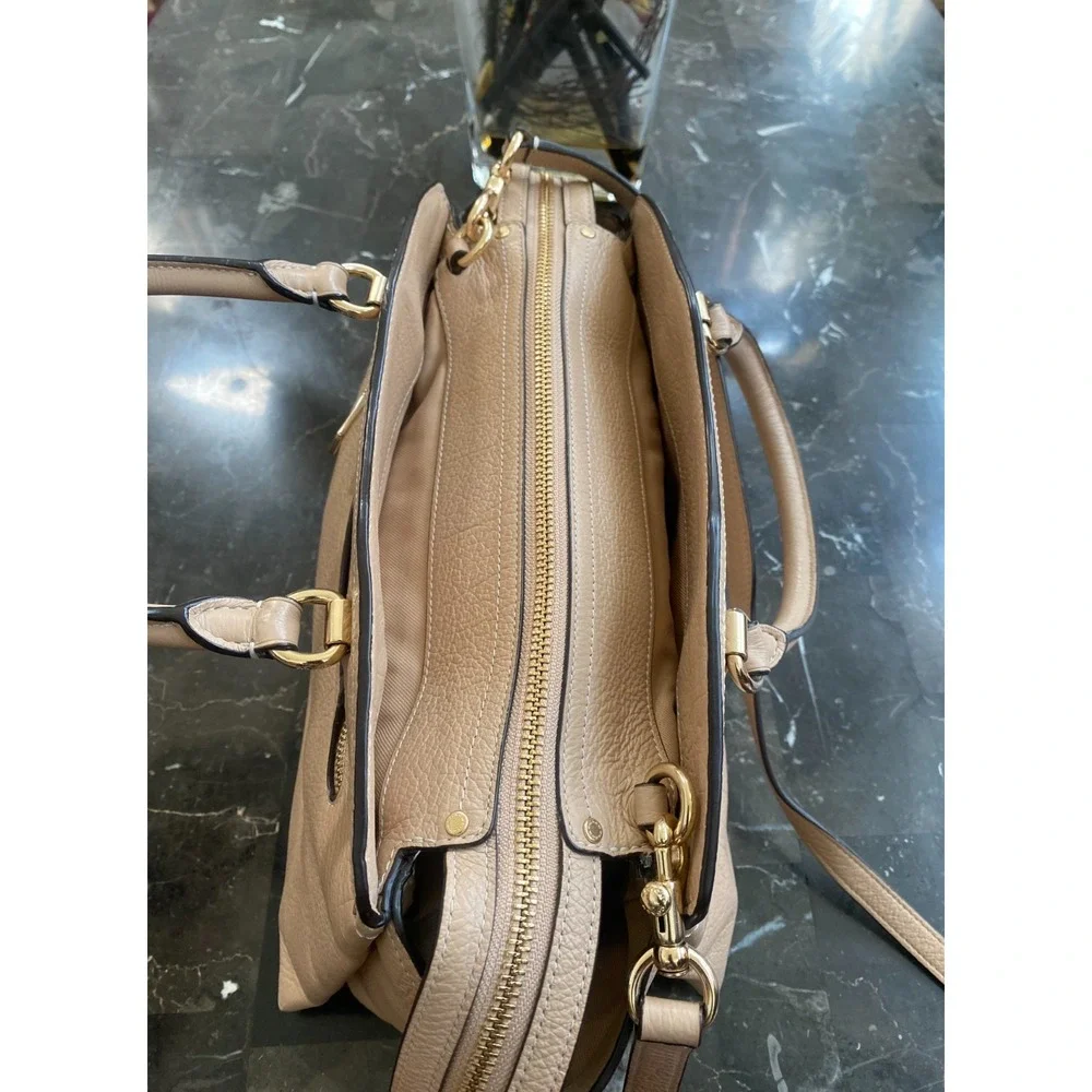 COACH‎ Drew Beechwood /Gold Pebble Leather Satchel Shoulder Bag 67711 EUC!  $450